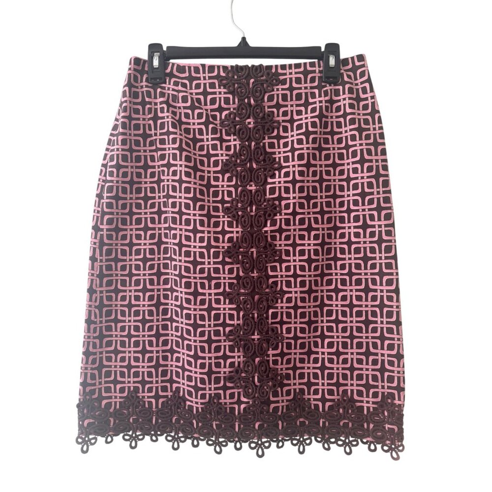 Harolds Womens Pink & Brown Geometric Patterned Skirt Size 8 Retro Vibes
